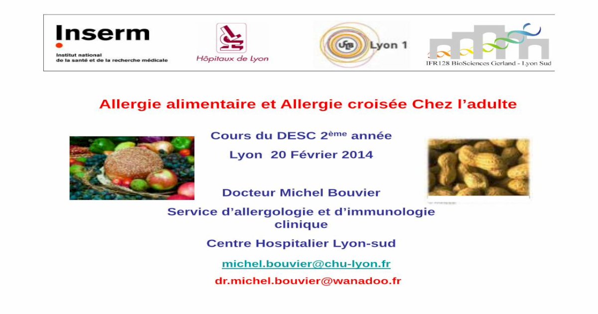 Allergie alimentaire et Allergie croisée Chez l’ · PDF filePrésentent ...