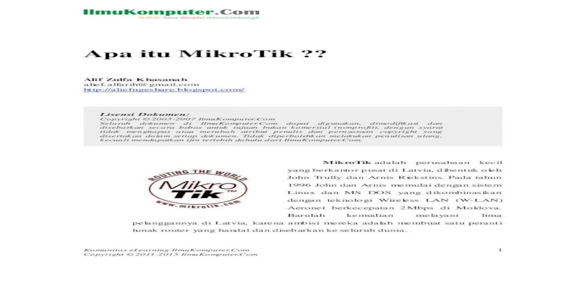 Apa itu MikroTik - · PDF fileMikrotik yang sekarang menguasai dunia