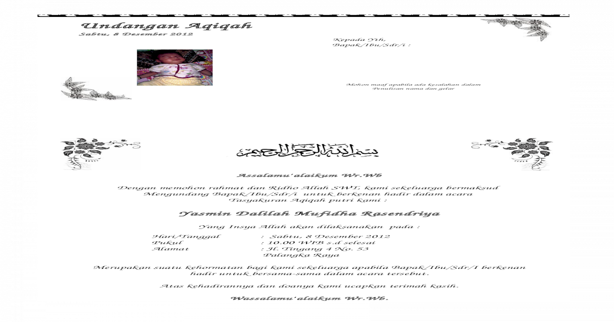 Contoh Surat Undangan Aqiqah Docx Document