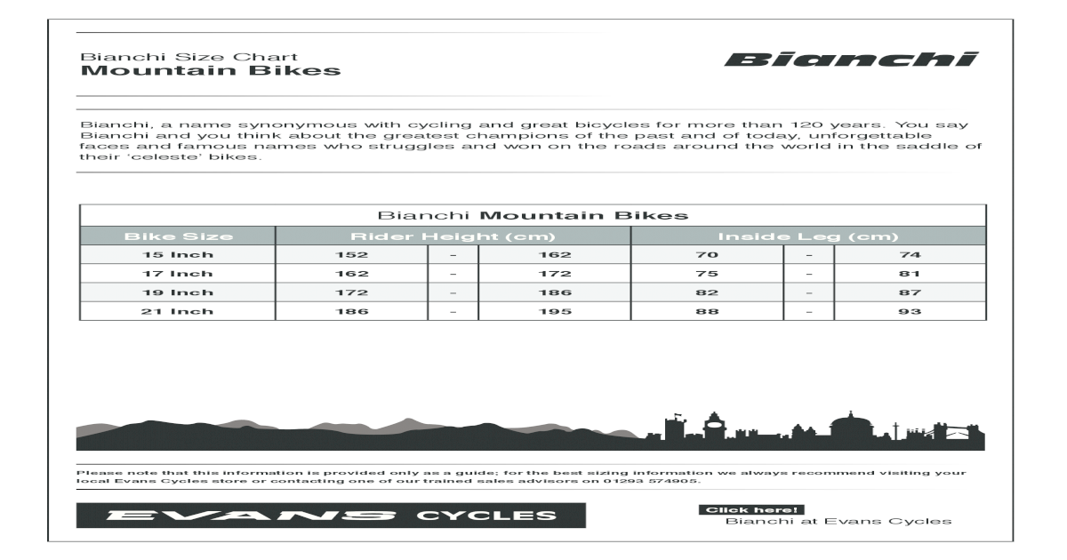 Bianchi Size Chart Road Bikes