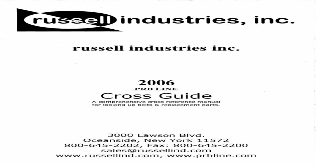 PRB Drive Belt Cross Reference - [PDF Document]