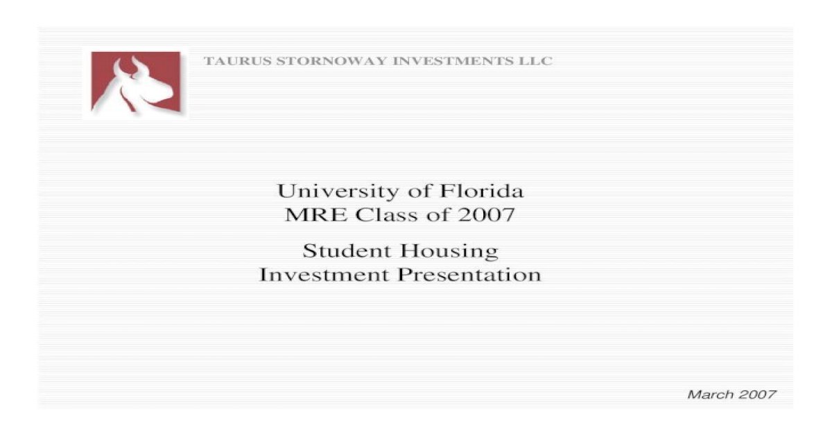 Student Housing Investment Presentation .TAURUS STORNOWAY
