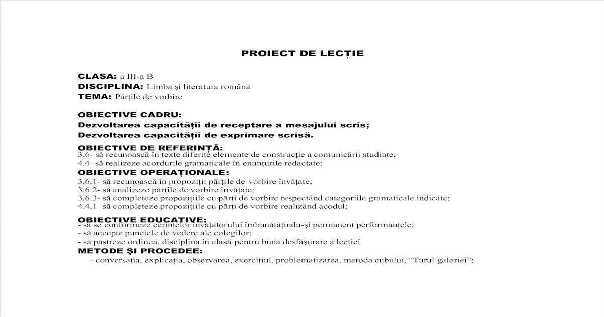 Proiect De Lectie Limba Romana Pdf Document