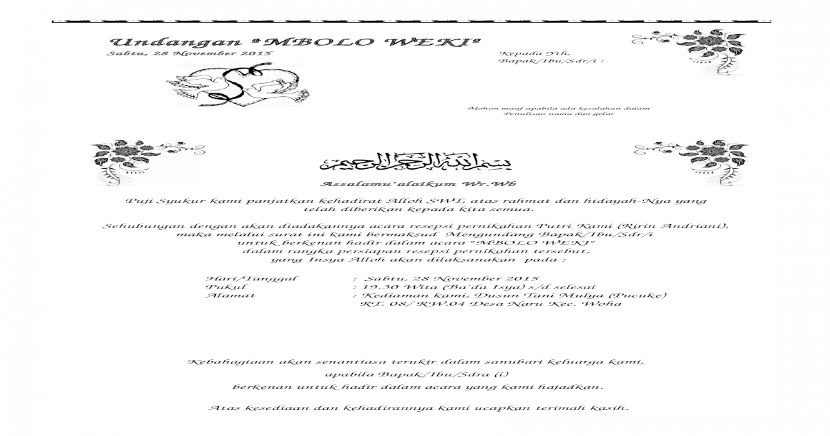 Contoh Surat Undangan Rapat Panitia Pernikahan Docx Document