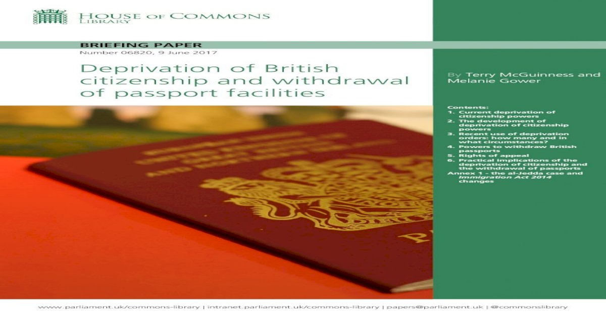 Deprivation of British citizenship and withdrawal of ... Section 20 of the British Nationality Act 1948 - [PDF Document]